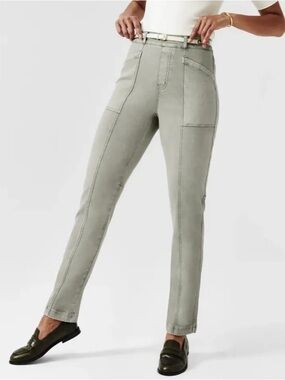 Spanx Petite Stretch Twill Straight Leg Pants in Olive Oil Size SP